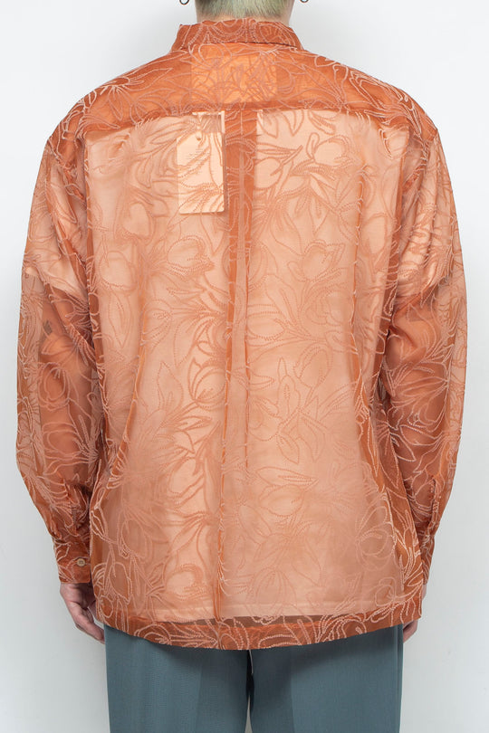 "MERCED" Sheer Through Long Sleeve Shirts ORANGE