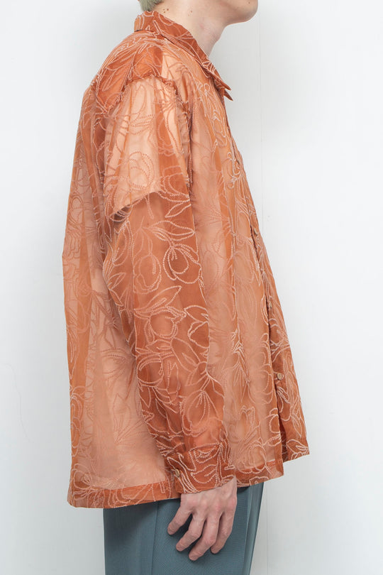 "MERCED" Sheer Through Long Sleeve Shirts ORANGE