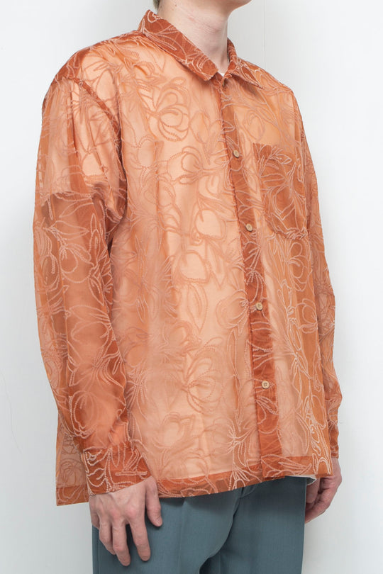 "MERCED" Sheer Through Long Sleeve Shirts ORANGE