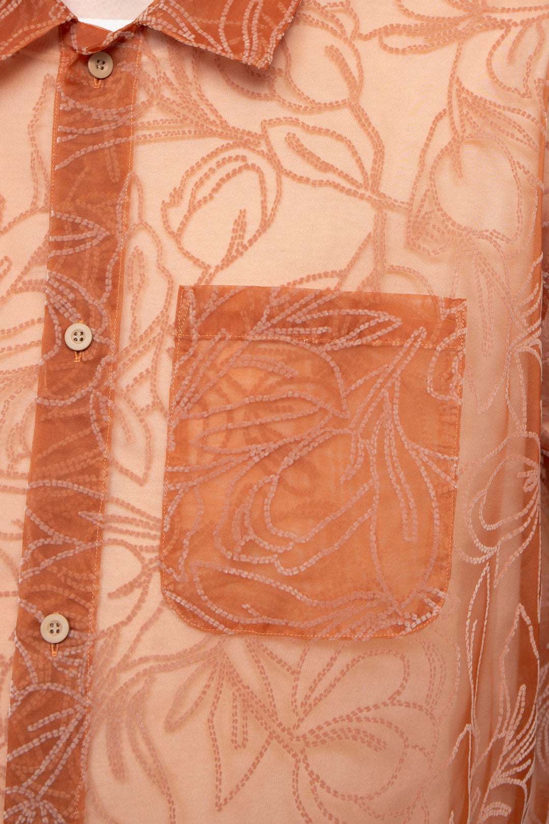 "MERCED" Sheer Through Long Sleeve Shirts ORANGE