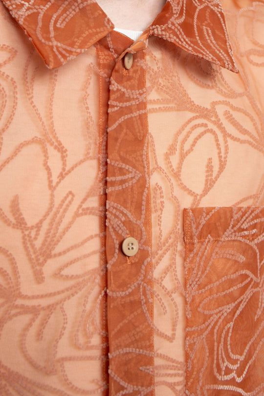 "MERCED" Sheer Through Long Sleeve Shirts ORANGE