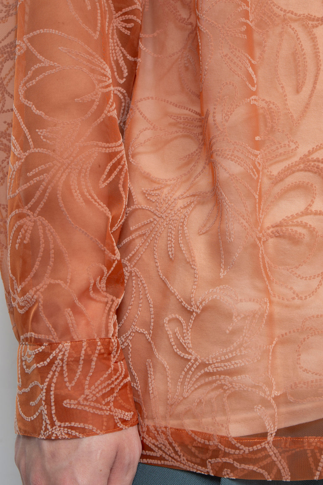 "MERCED" Sheer Through Long Sleeve Shirts ORANGE