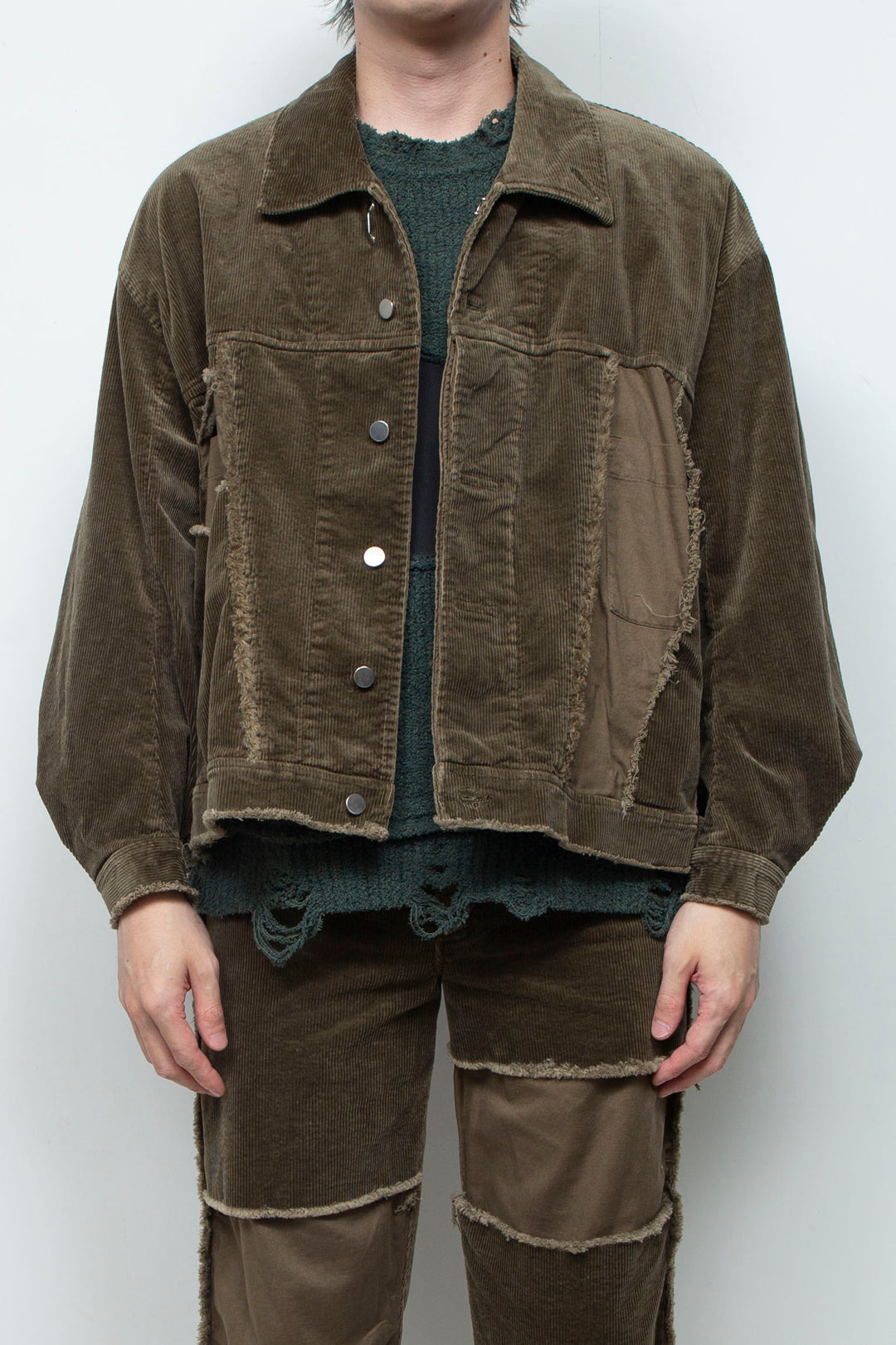 Velour Jersey Sleeve Easy Shirt OLIVE