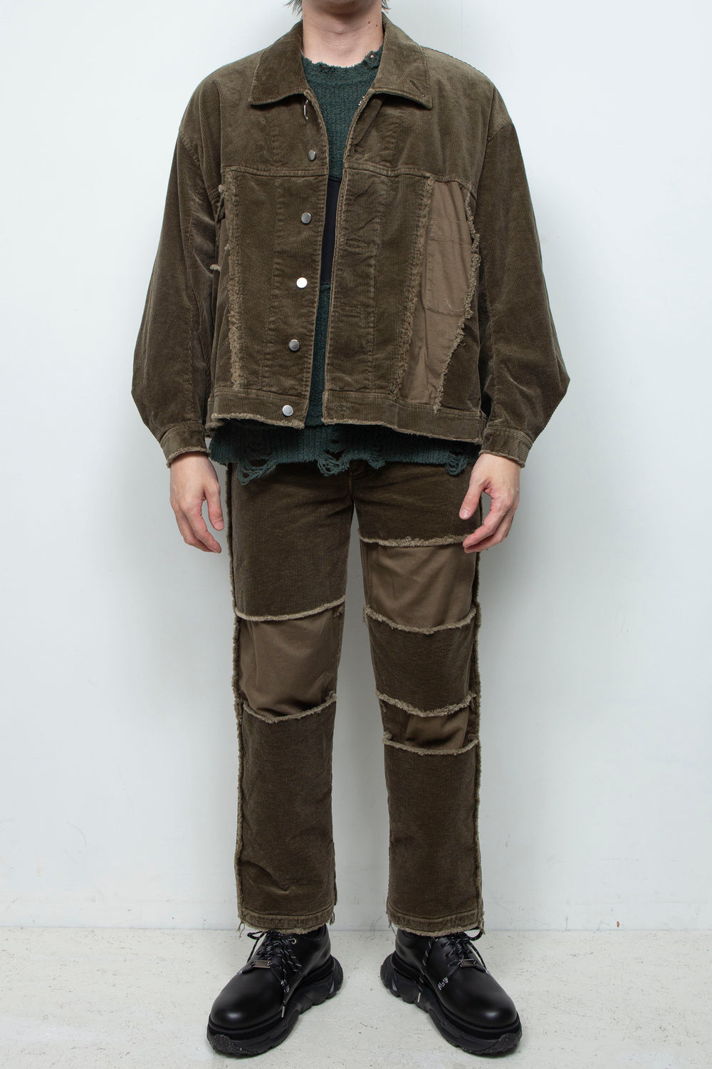 Velour Jersey Sleeve Easy Shirt OLIVE