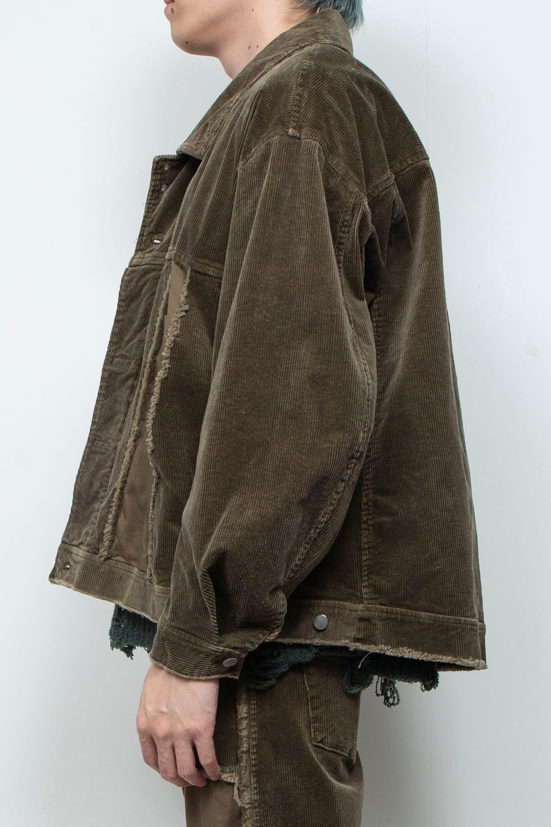 Velour Jersey Sleeve Easy Shirt OLIVE