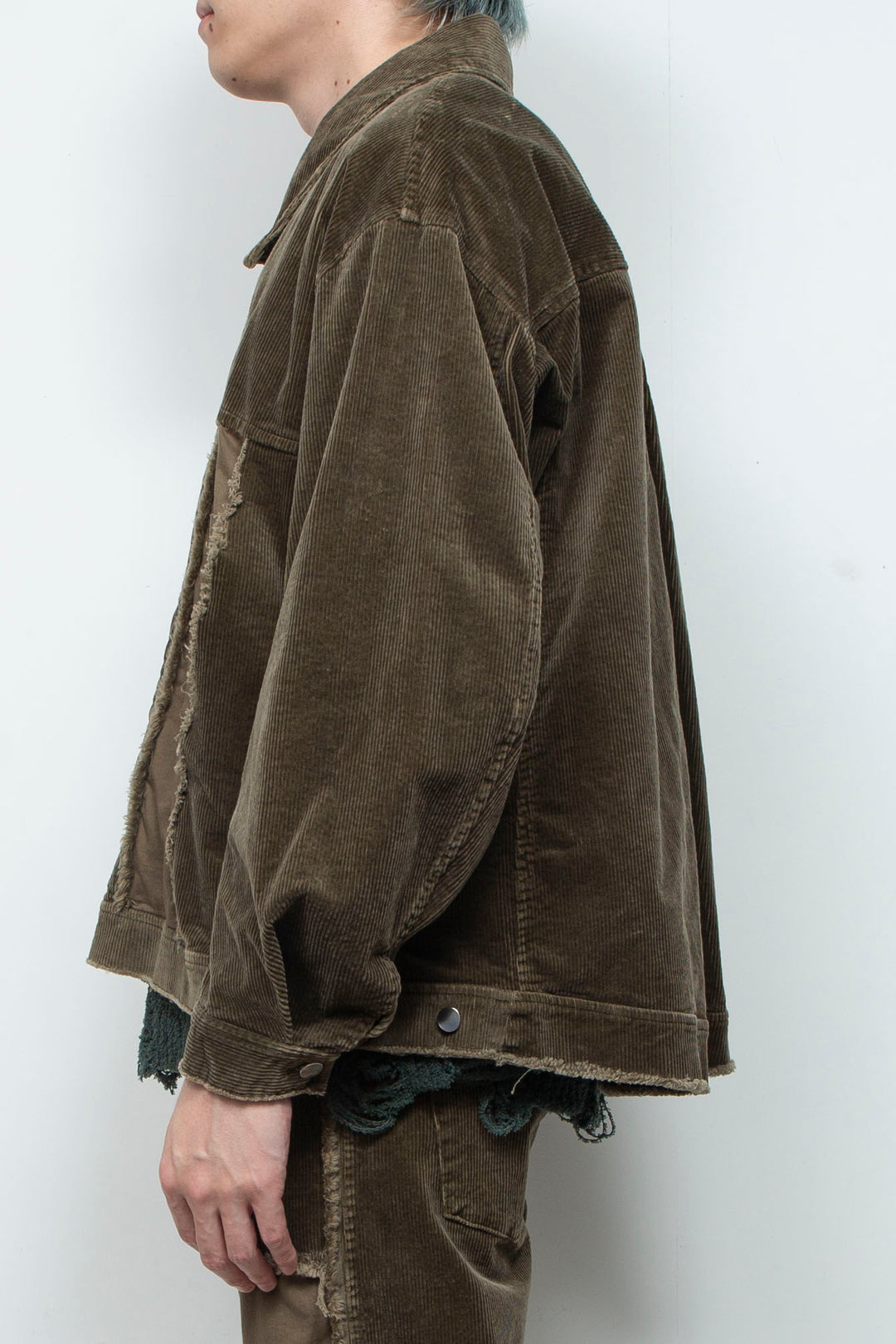 Velour Jersey Sleeve Easy Shirt OLIVE