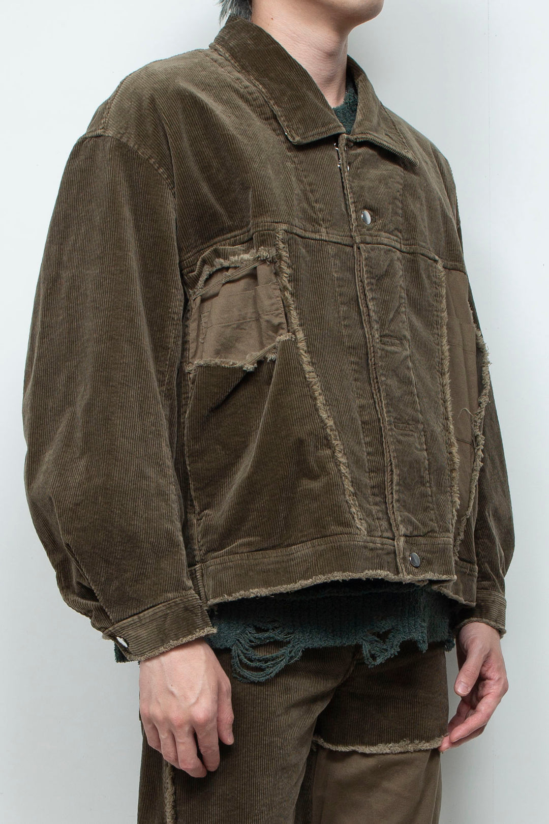Velour Jersey Sleeve Easy Shirt OLIVE