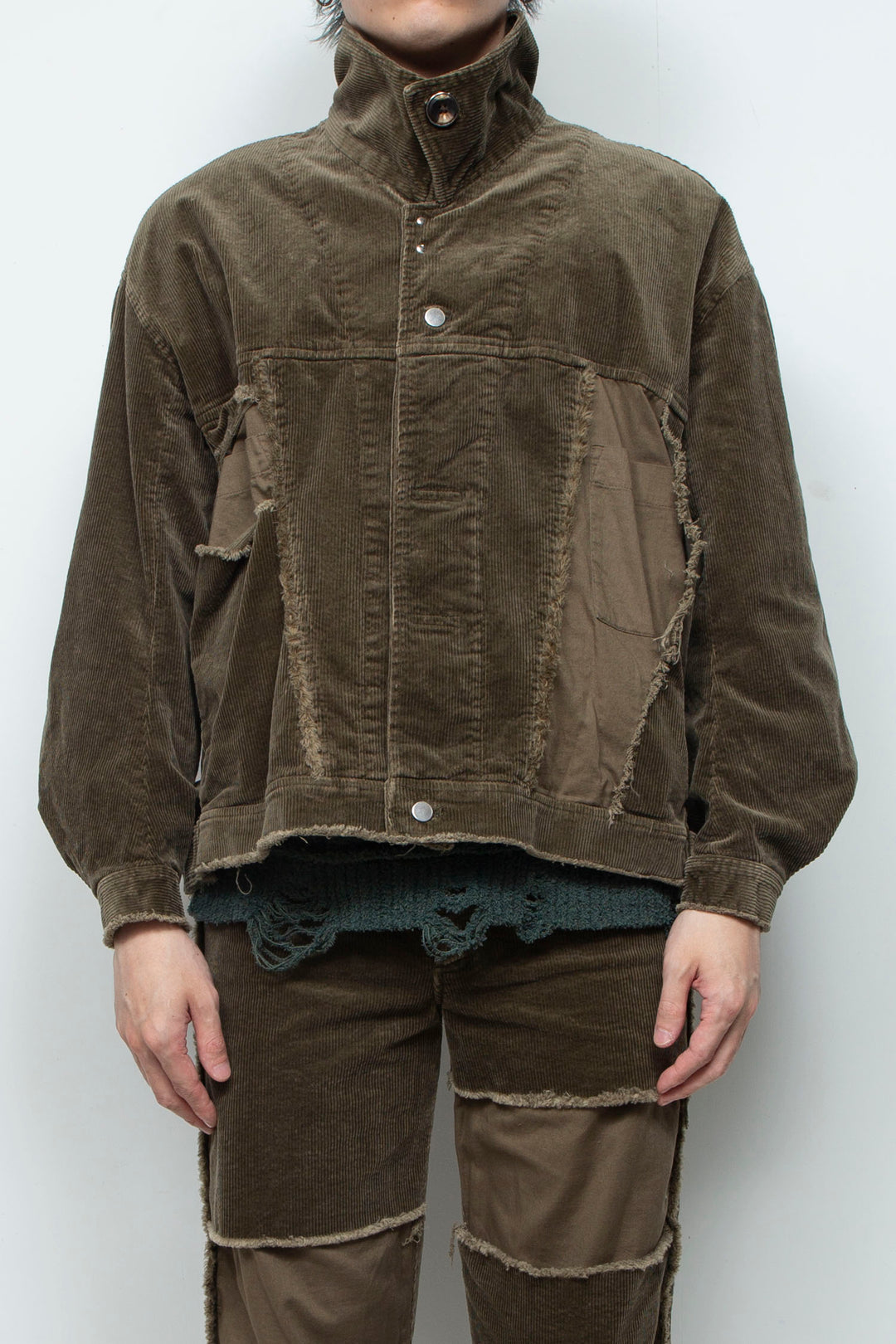 Velour Jersey Sleeve Easy Shirt OLIVE