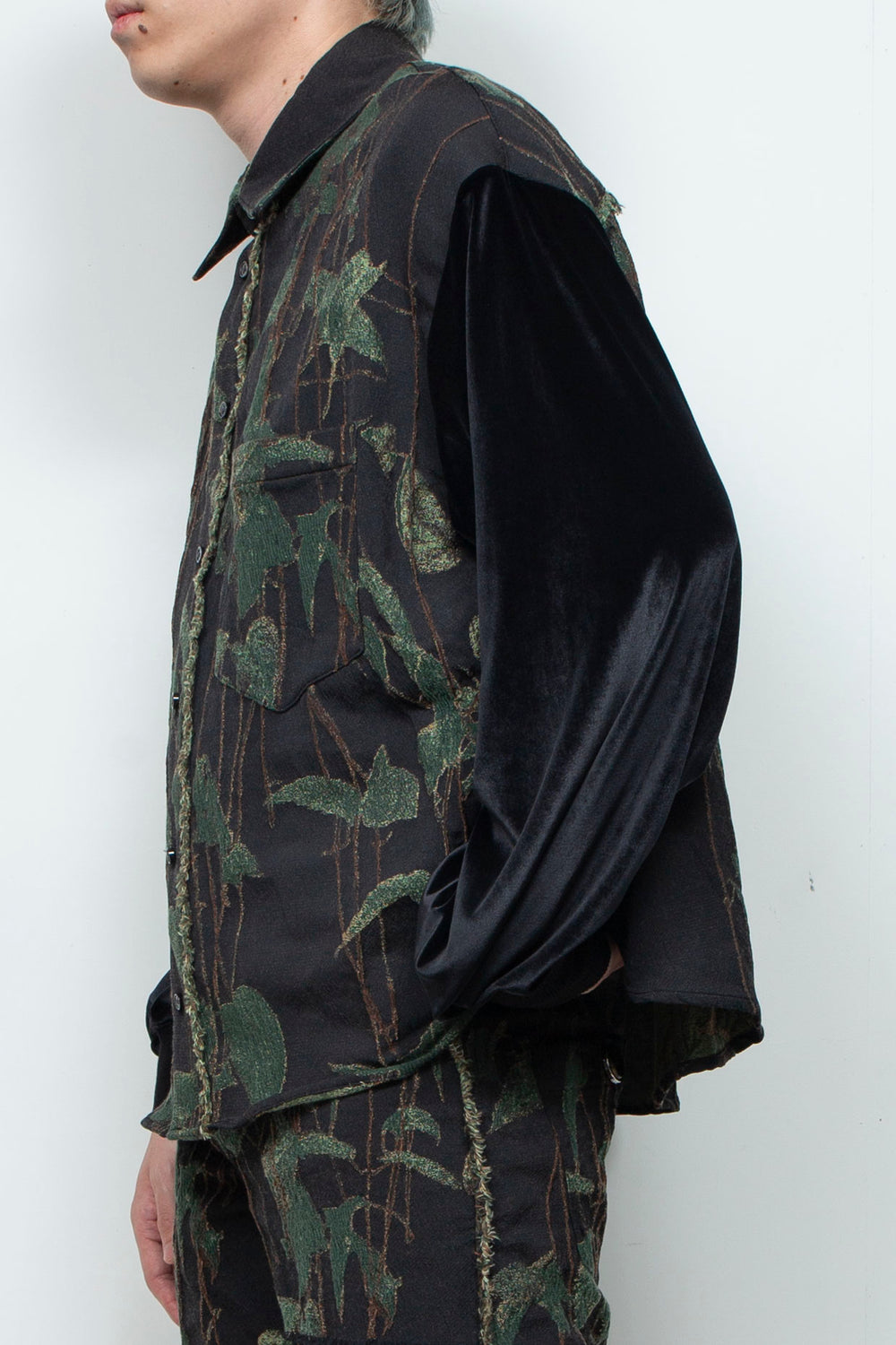 Velour jersey sleeve easy shirt (jacquard) IVY