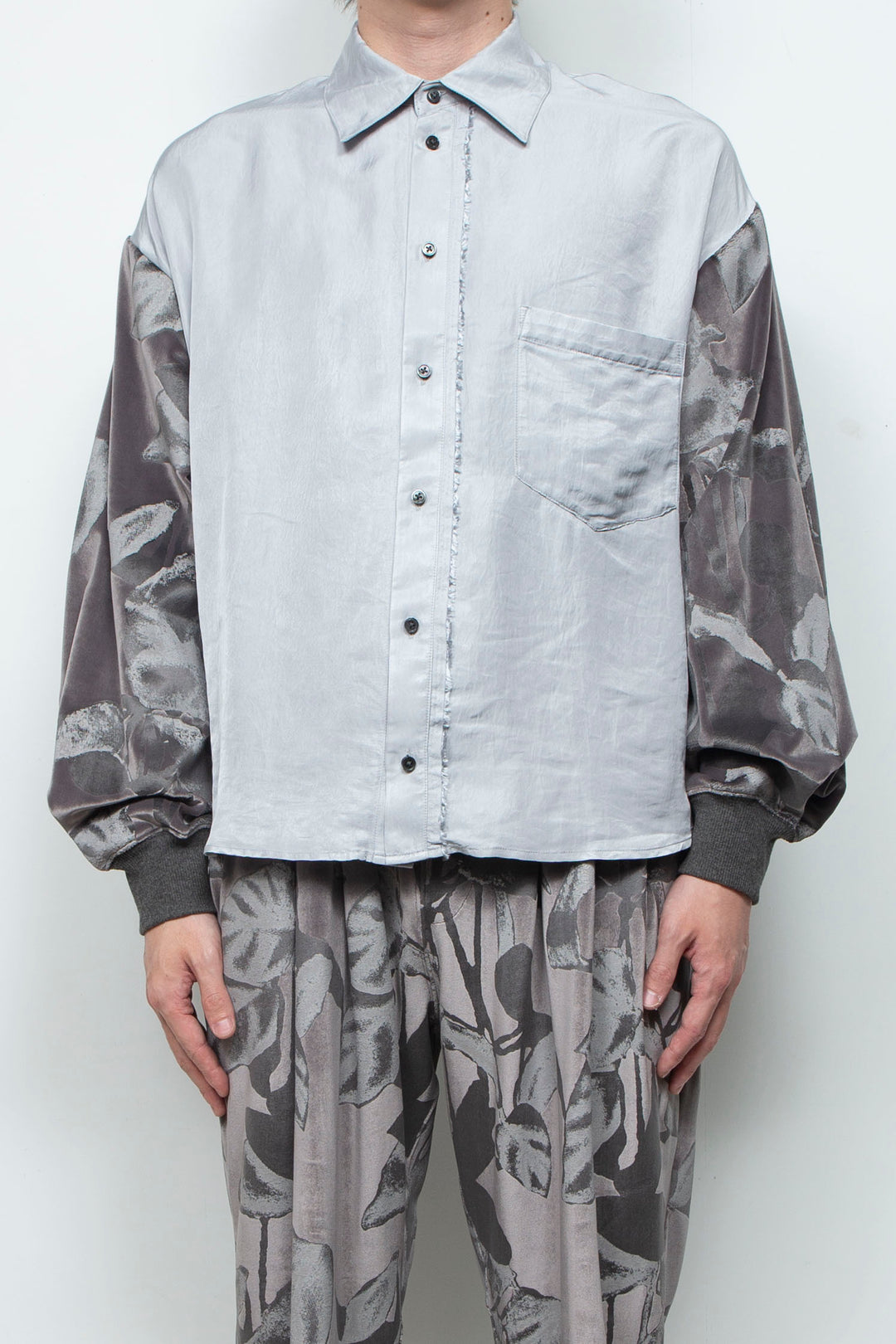 Velour Jersey Sleeve Easy Shirt SKYGRAY × CHARCOAL