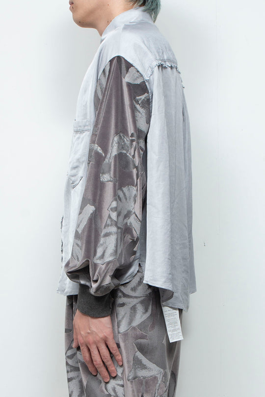 Velour Jersey Sleeve Easy Shirt SKYGRAY × CHARCOAL