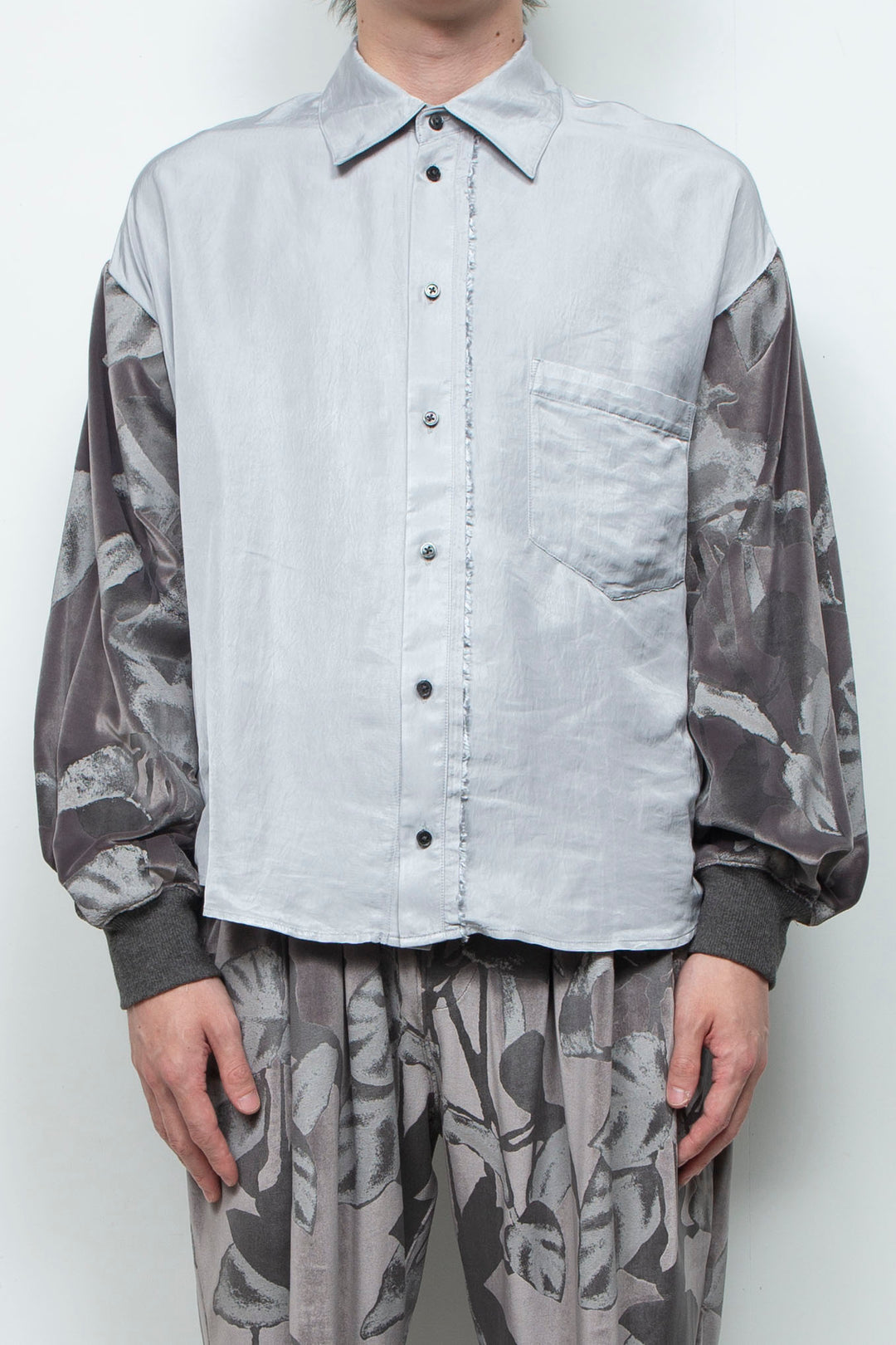 Velour Jersey Sleeve Easy Shirt SKYGRAY × CHARCOAL