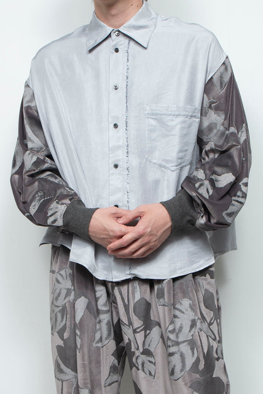 Velour Jersey Sleeve Easy Shirt SKYGRAY × CHARCOAL