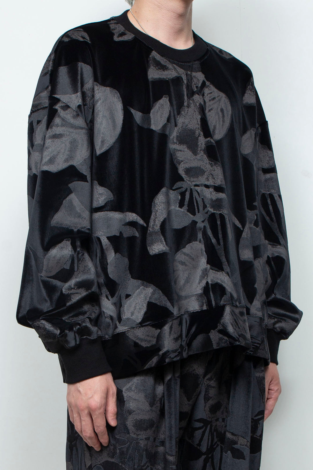 3D printed velour jersey pullover BLACK