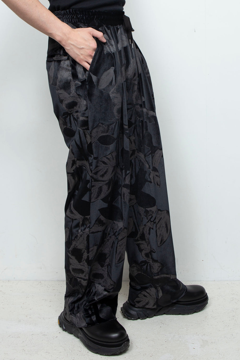 3D printed velour jersey easy pants BLACK