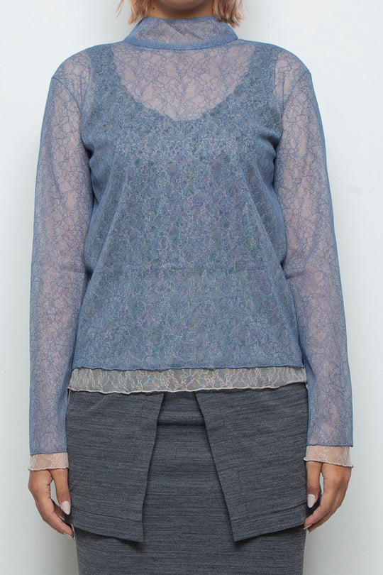 Sheer Lace Tops BLUE