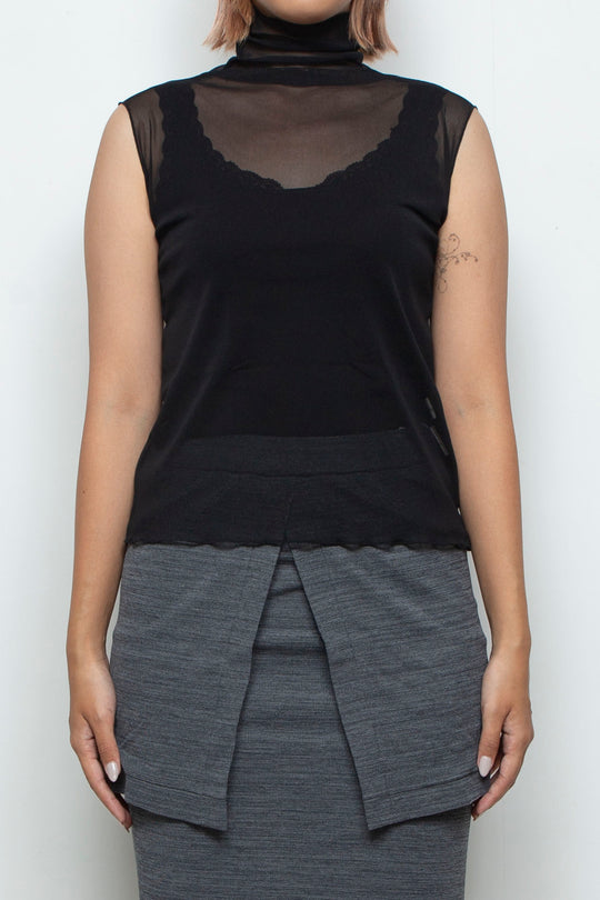 Net tulle Tank top BLACK