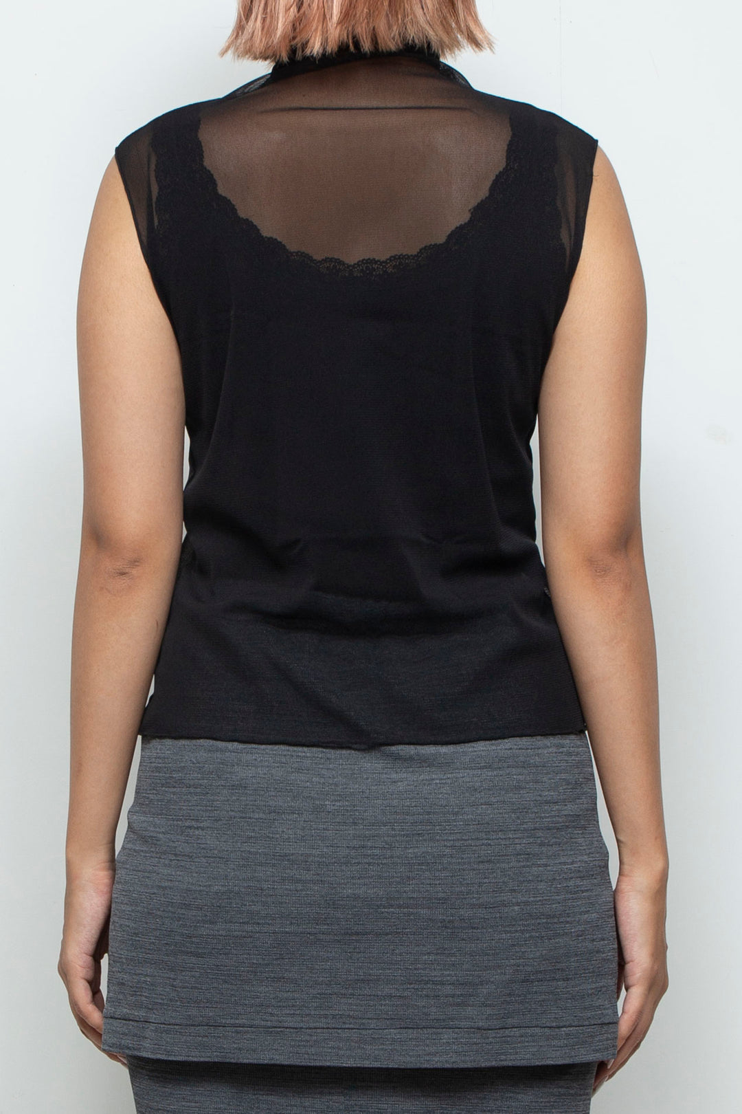 Net tulle Tank top BLACK
