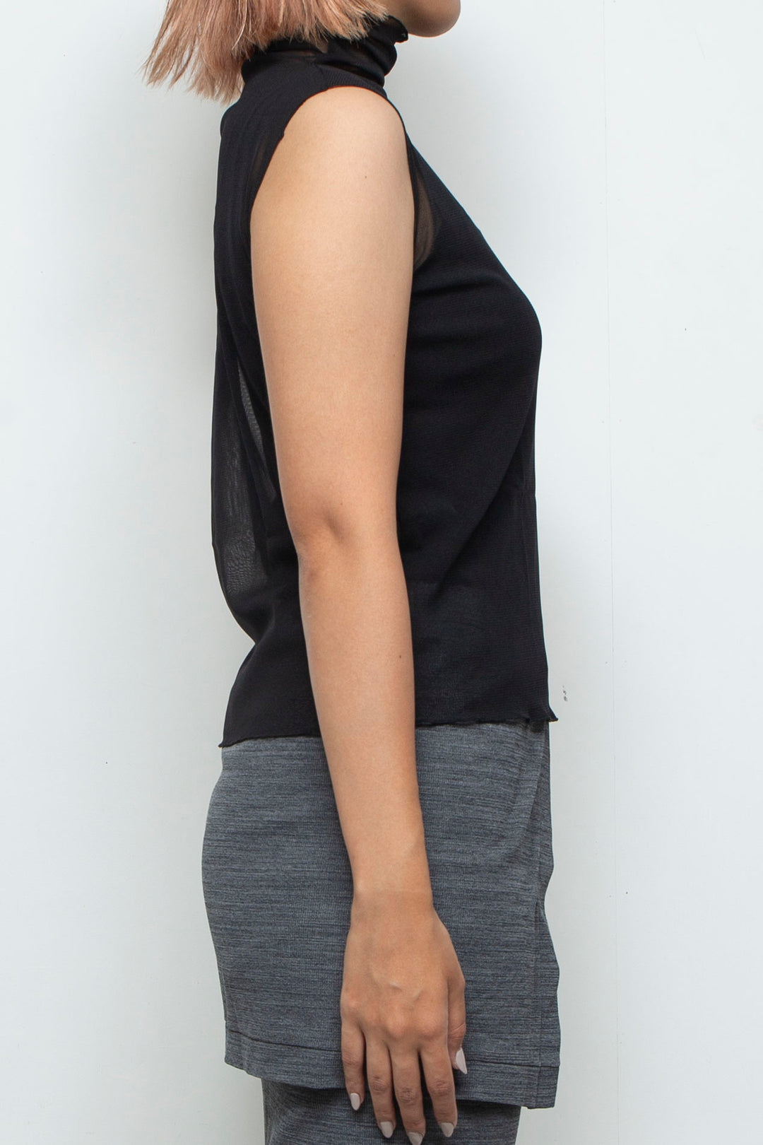 Net tulle Tank top BLACK