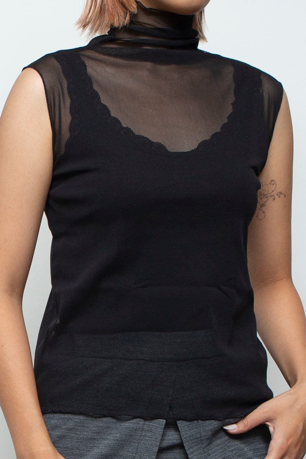 Net tulle Tank top BLACK