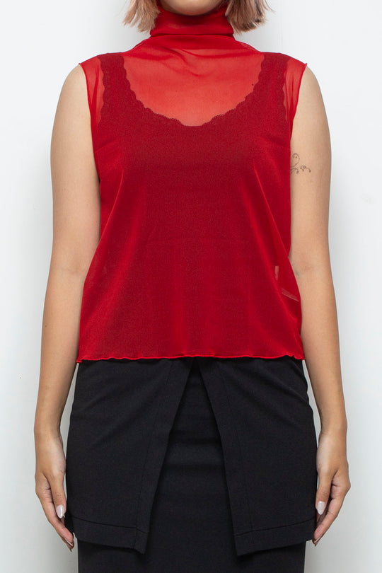Net tulle Tank top RED