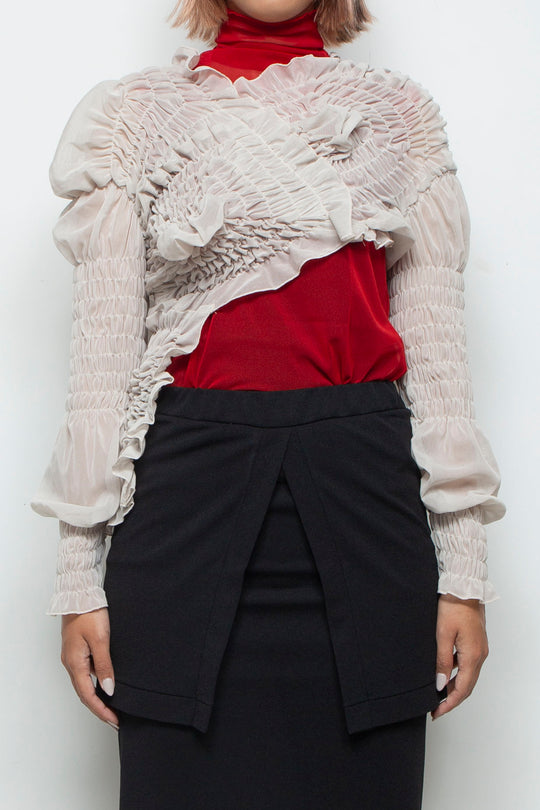 shirring short tops IVORY