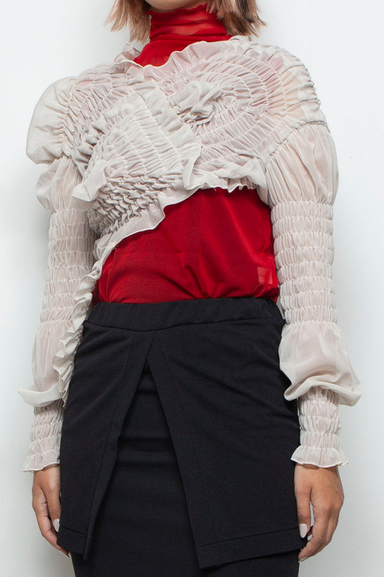 shirring short tops IVORY