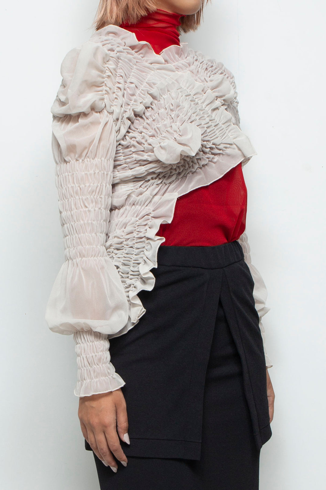 shirring short tops IVORY