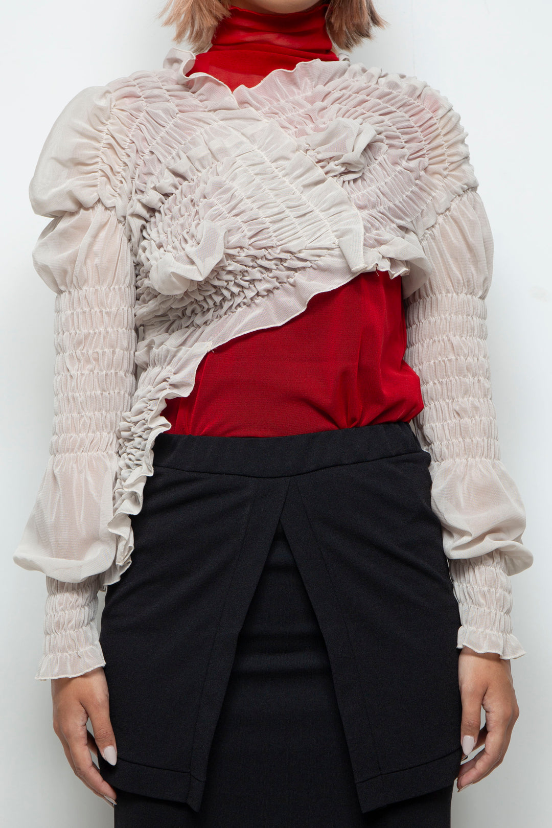 shirring short tops IVORY