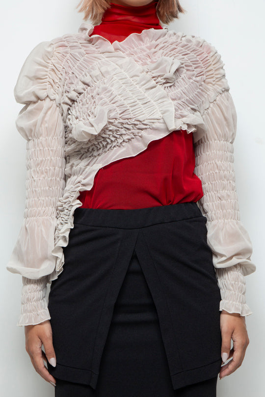 shirring short tops IVORY