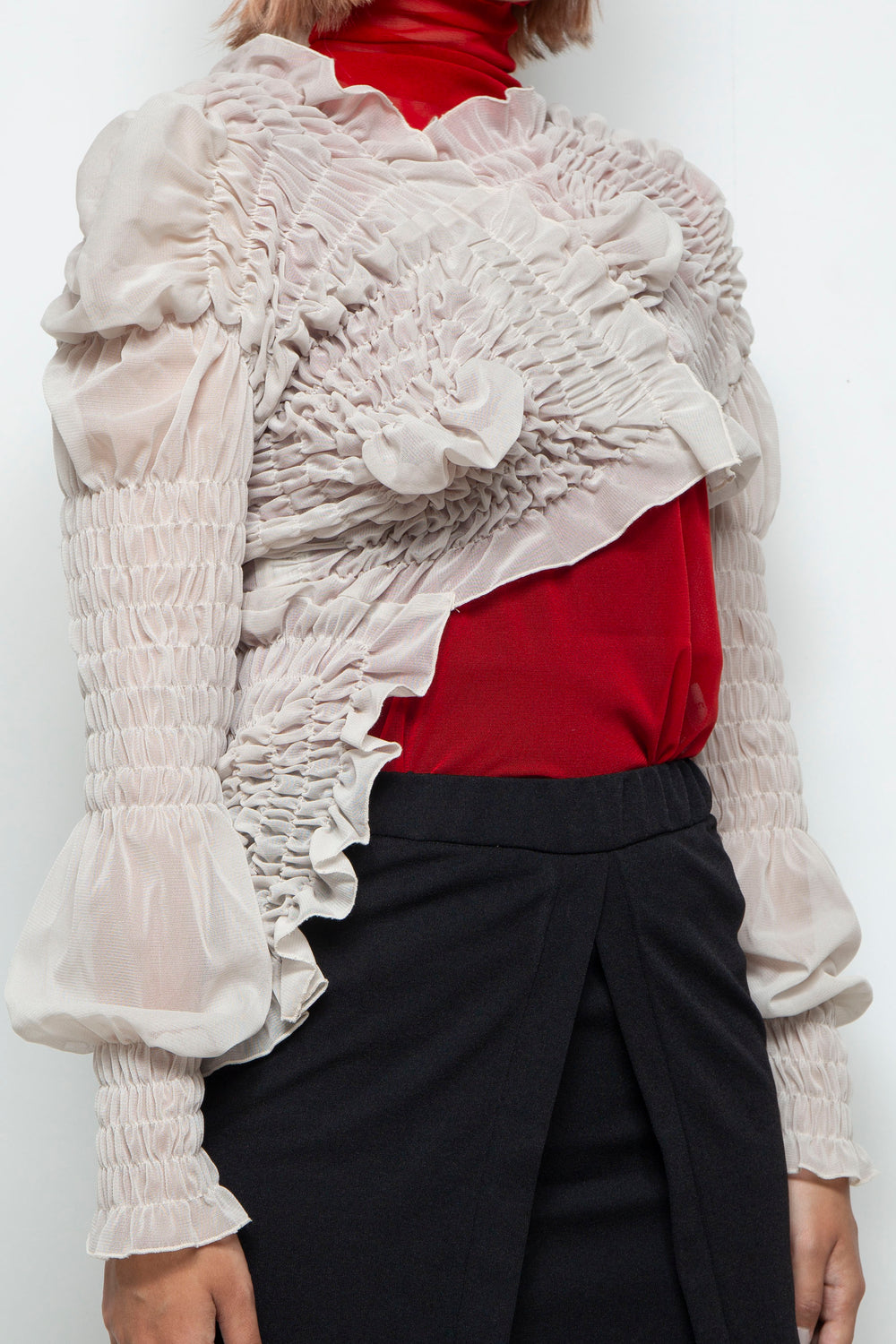 shirring short tops IVORY