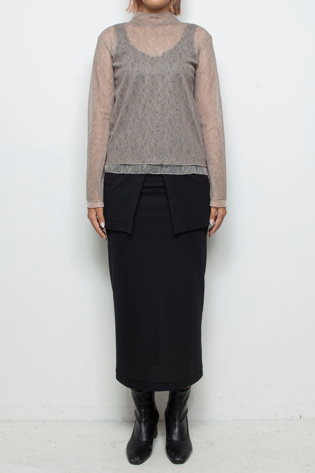 Sheer Lace Tops BEIGE