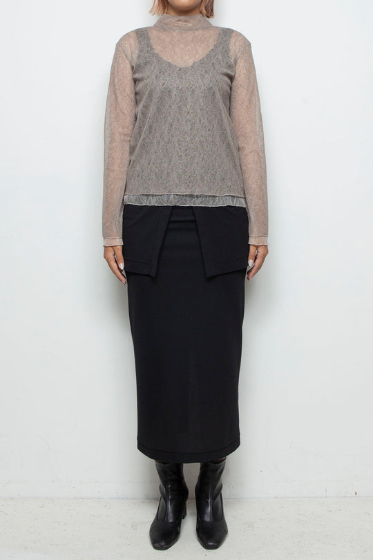 Sheer Lace Tops BEIGE