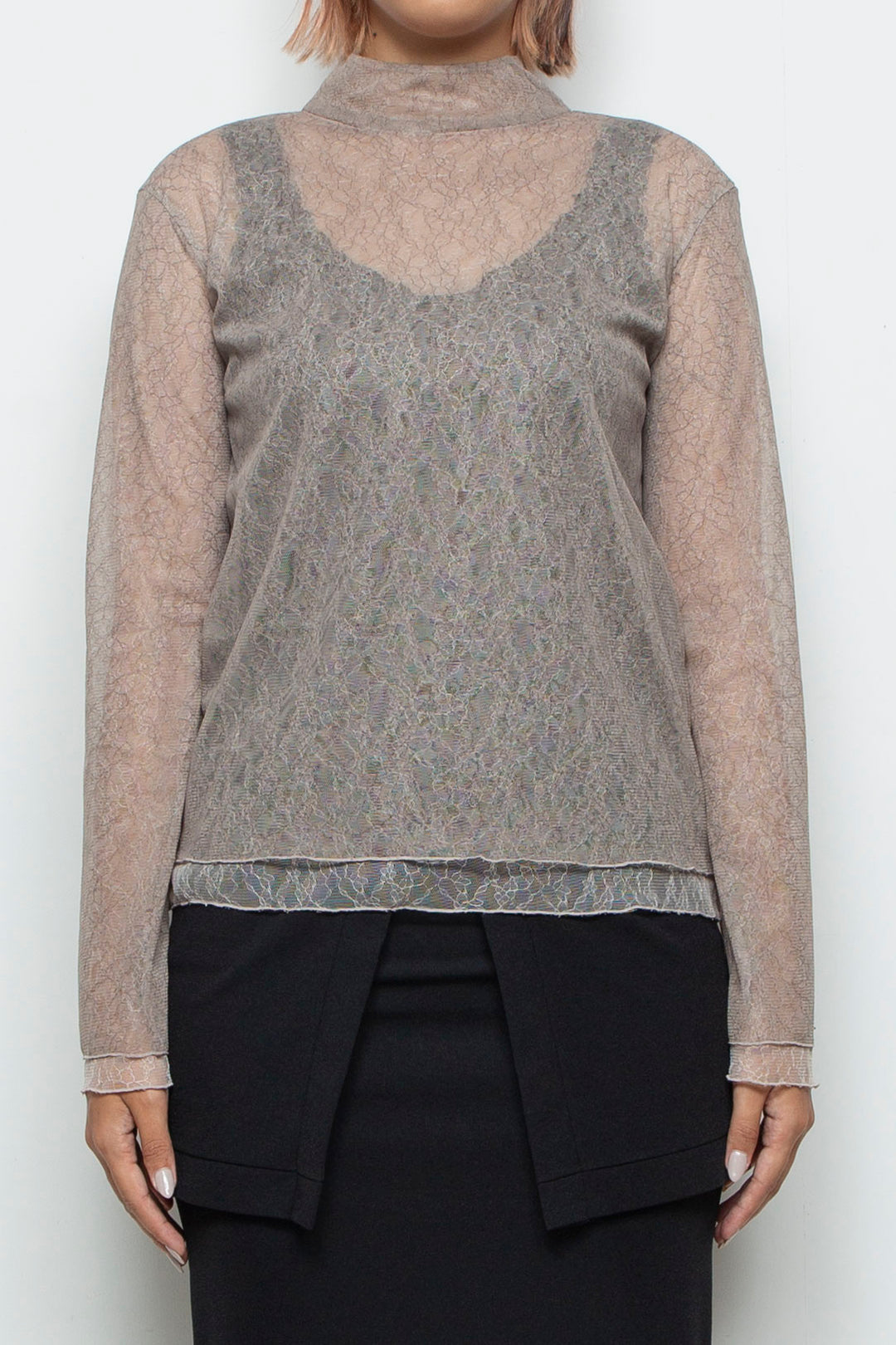 Sheer Lace Tops BEIGE