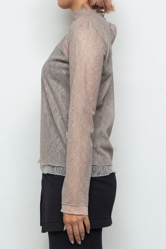 Sheer Lace Tops BEIGE