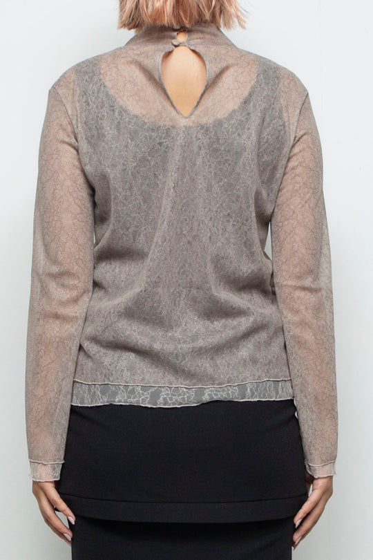 Sheer Lace Tops BEIGE