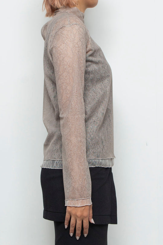 Sheer Lace Tops BEIGE