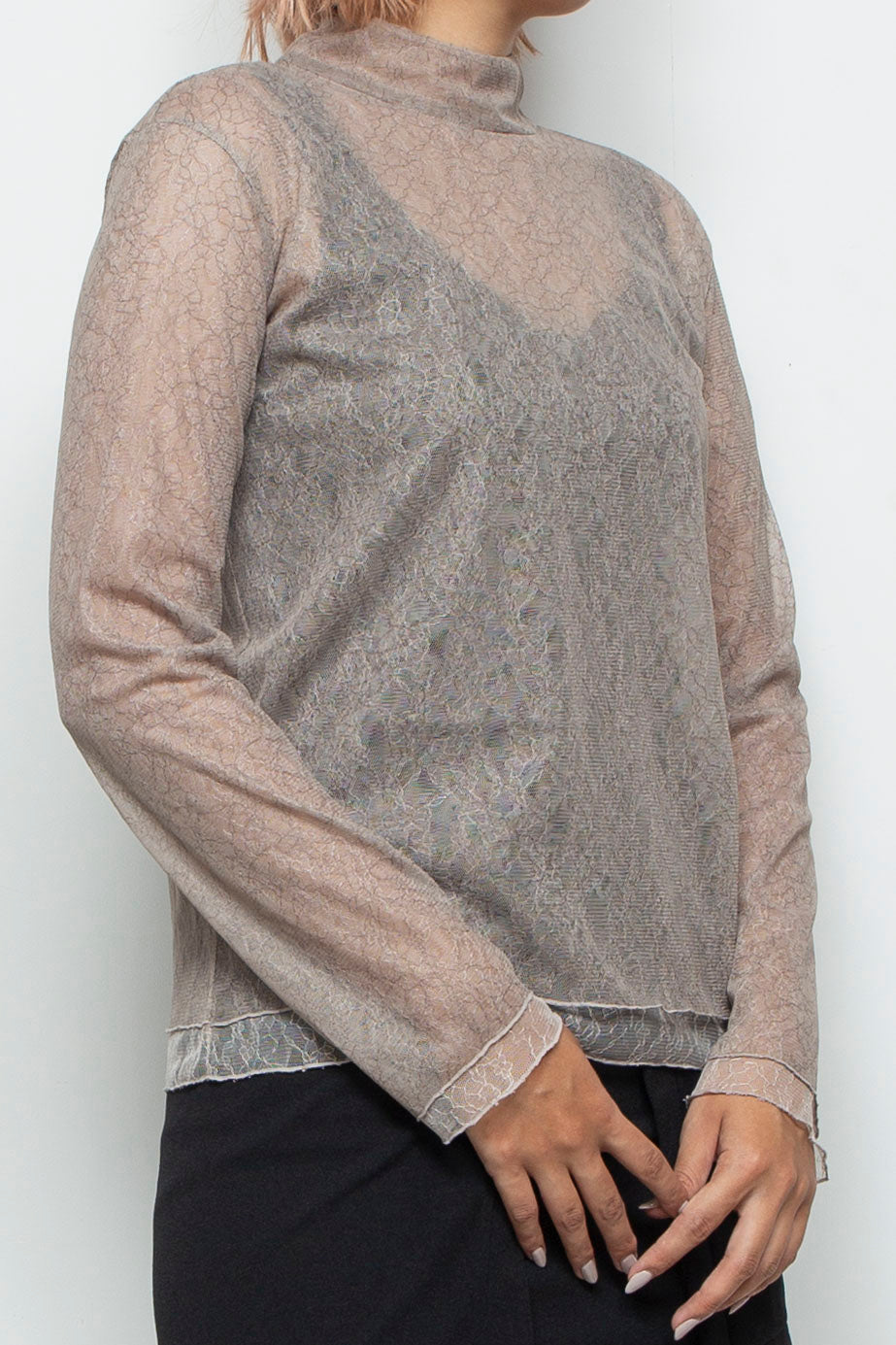 Sheer Lace Tops BEIGE