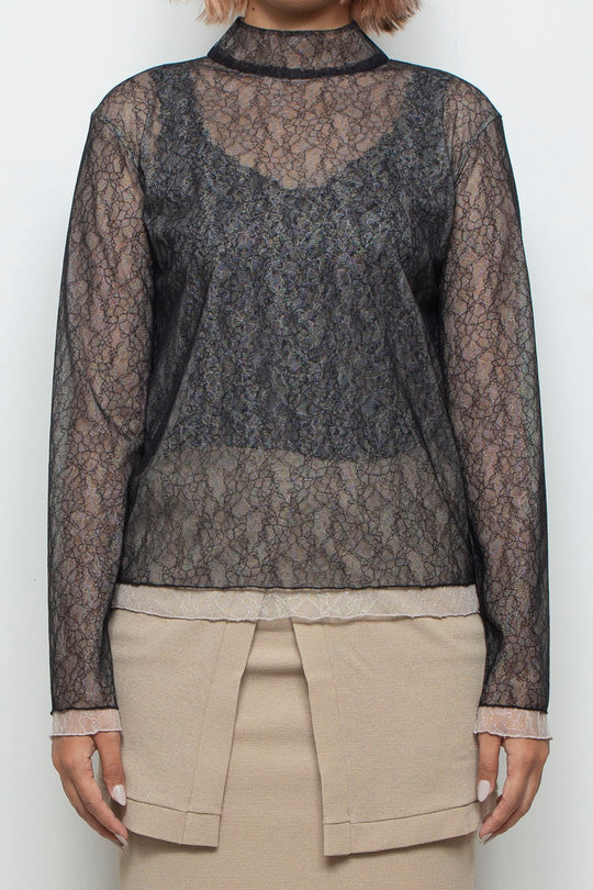 Sheer Lace Tops BLACK