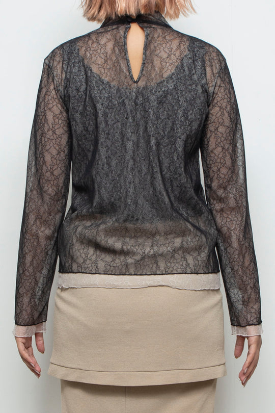 Sheer Lace Tops BLACK