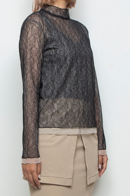 Sheer Lace Tops BLACK