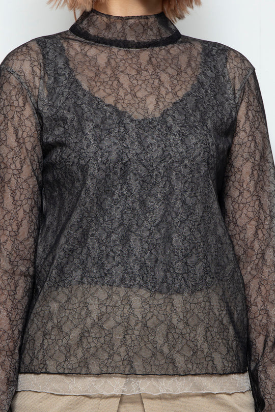 Sheer Lace Tops BLACK
