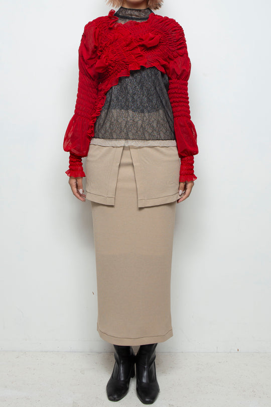 shirring short tops RED