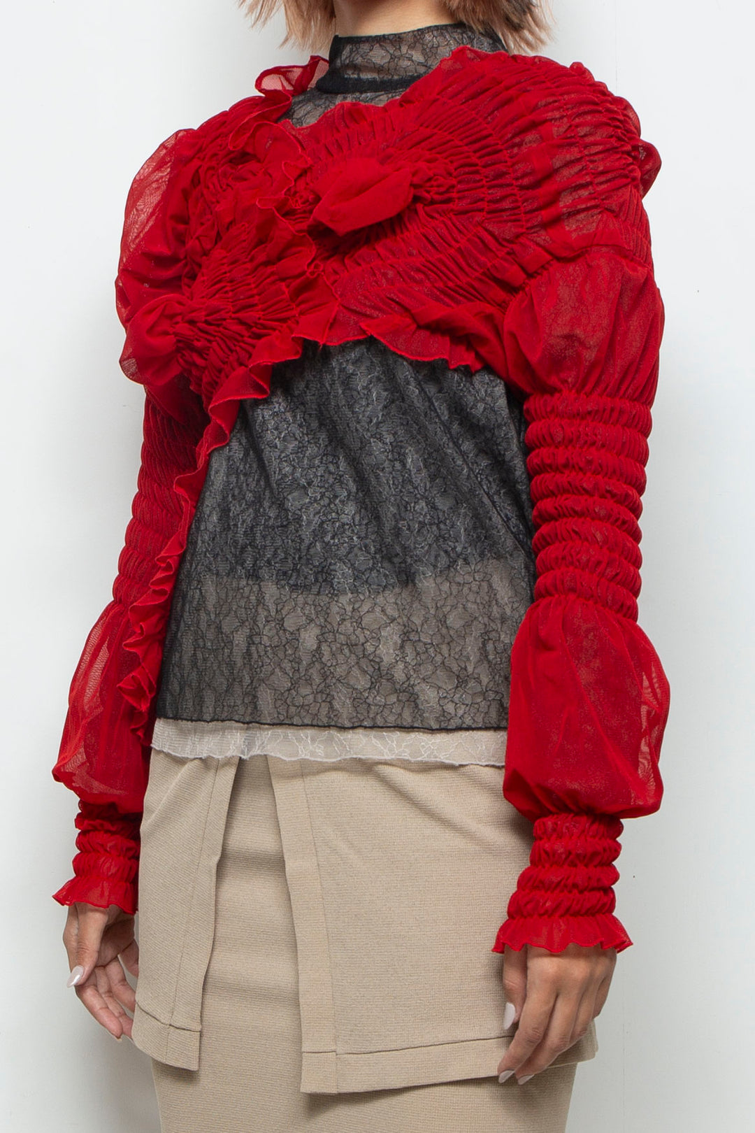 shirring short tops RED