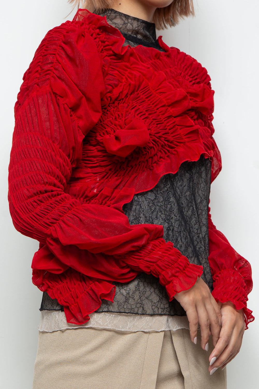 shirring short tops RED