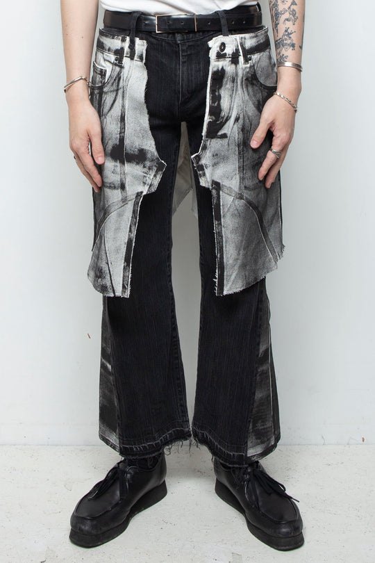 WRAPPED HAND PAINTING FLARE JEANS