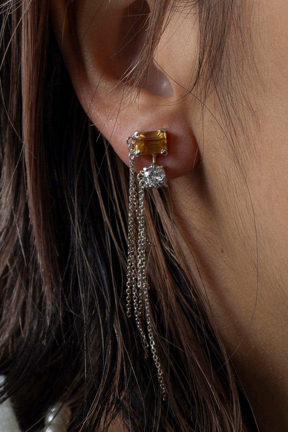 Breaking Chain Earrings (Citrine, Zirconia)
