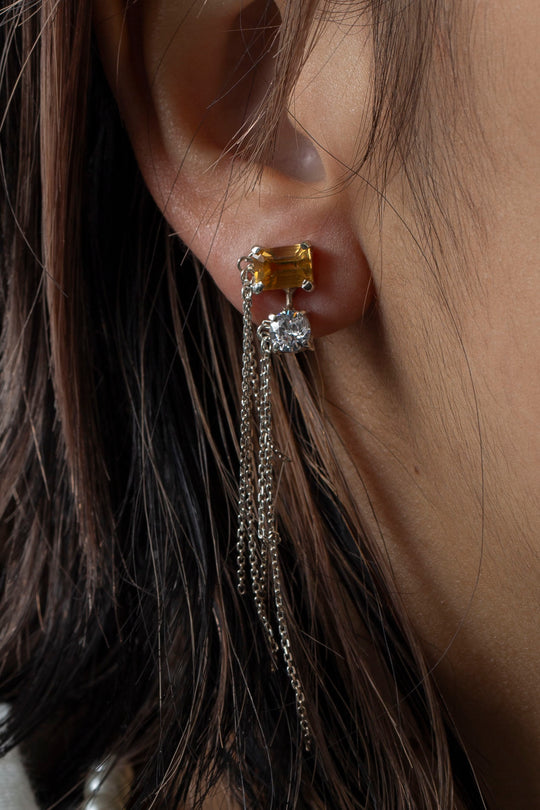 Breaking Chain Earrings (Citrine, Zirconia)