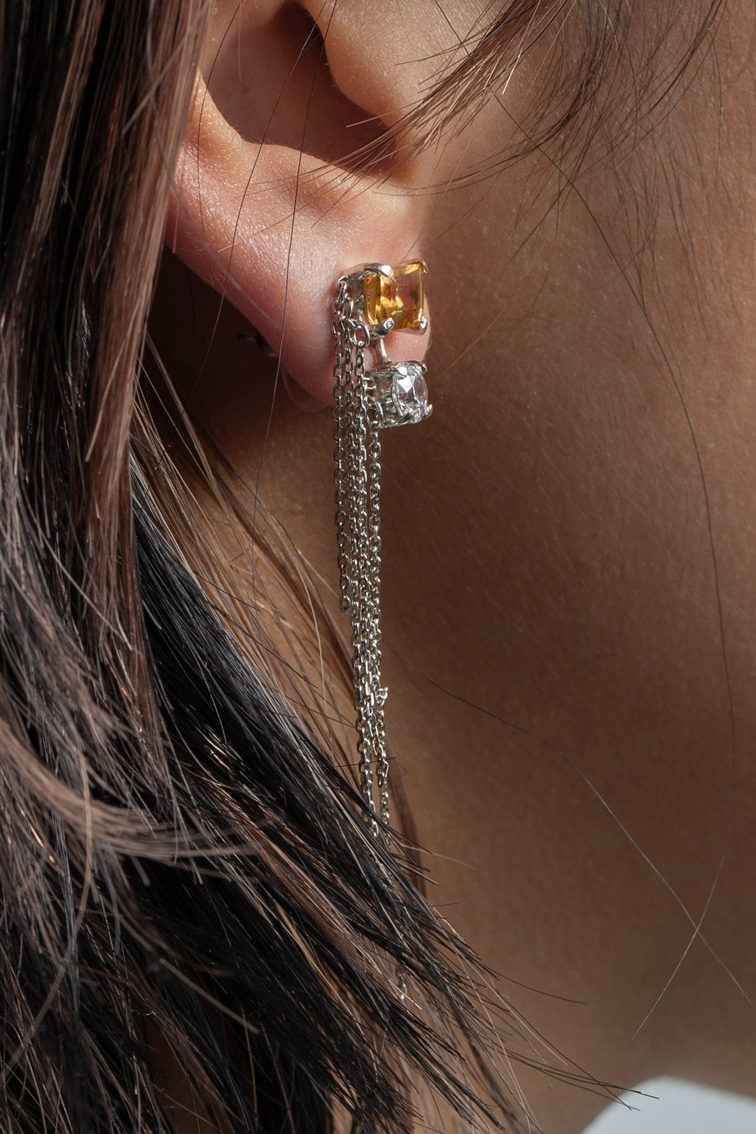 Breaking Chain Earrings (Citrine, Zirconia)