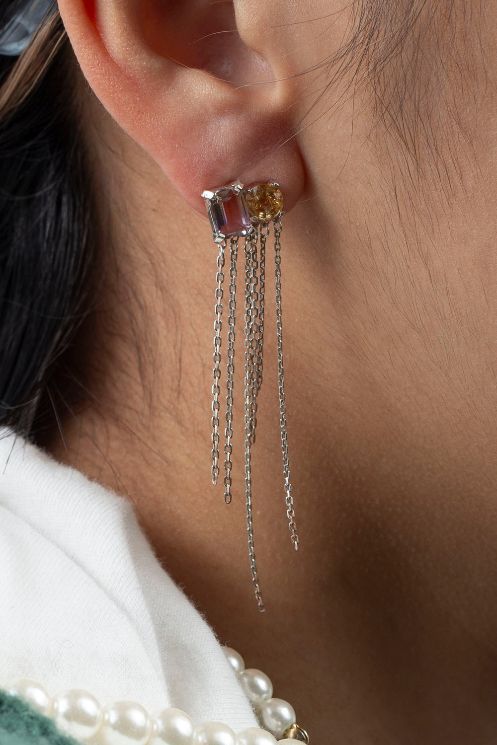 Breaking Chain Earrings (Ametrine, Citrine)
